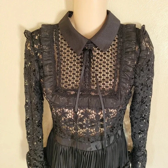 Reds Hall Black Adeline Lace Up Pleated Dress Size Women's Small NEW - Picture 6 of 16